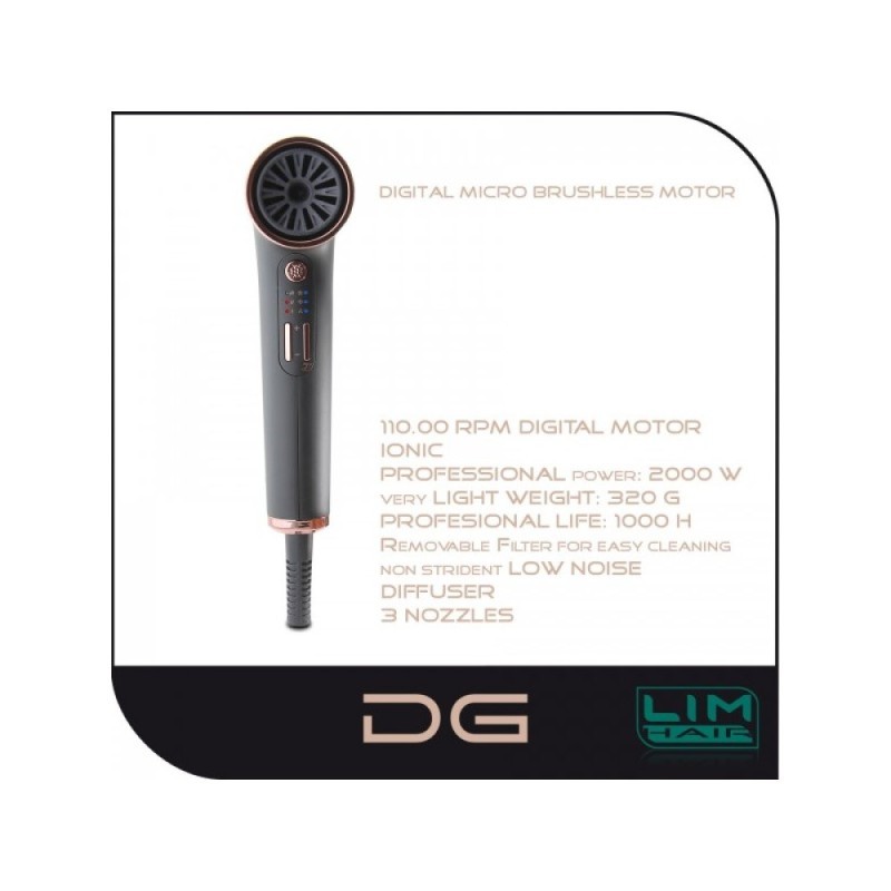 Επαγγελματικό Πιστολάκι Μαλλιών Με Φυσούνα Lim Hair DG Black-Rose Gold 2000Watt
