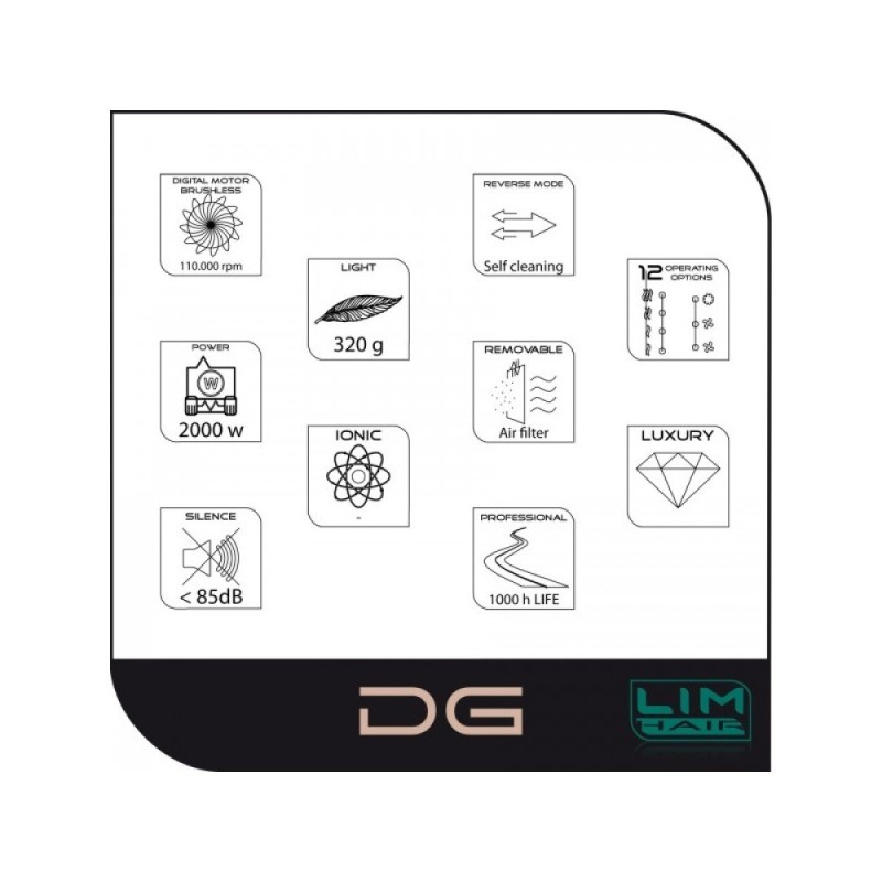 Επαγγελματικό Πιστολάκι Μαλλιών Με Φυσούνα Lim Hair DG Black-Rose Gold 2000Watt