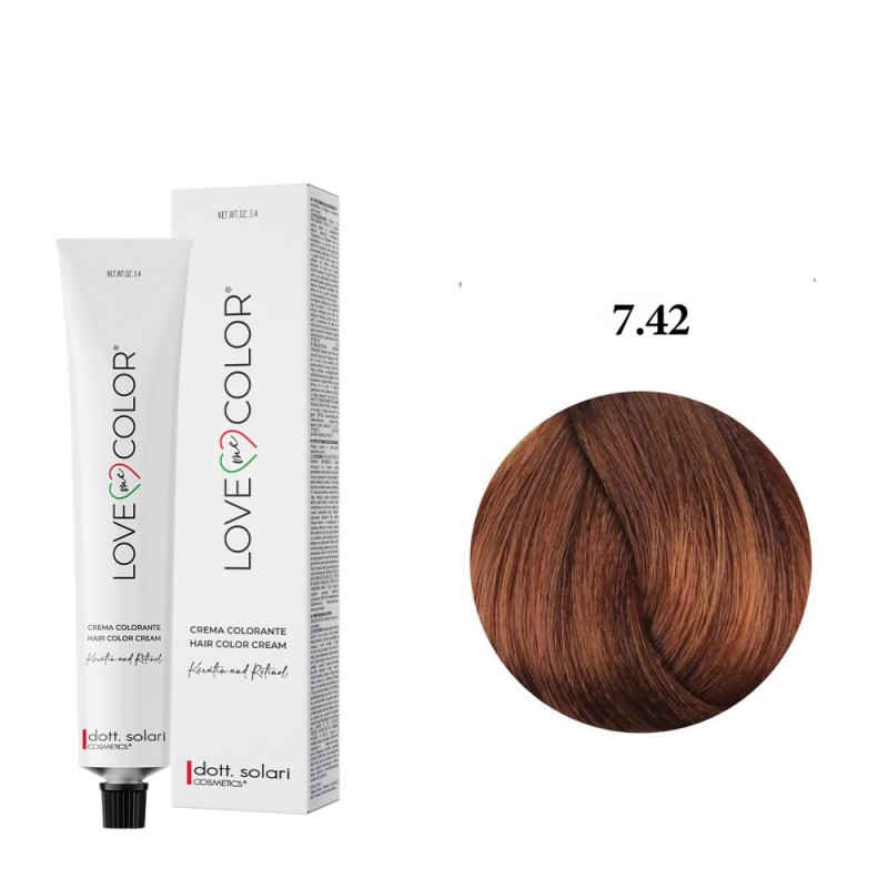 Love Me Color Βαφή μαλλιών 7.42 Ξανθό Χάλκινο Ιριζέ - 100ml + Δώρο Οξυζενέ - 150ml Love Me Color Βαφή μαλλιών 7.42 Ξανθό Χάλκινο Ιριζέ - 100ml + Δώρο Οξυζενέ - 150ml