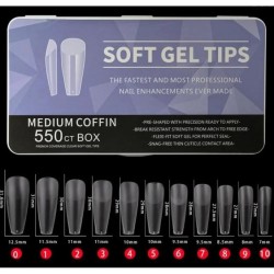 Soft Gel Tips Medium Coffin 550 Τεμάχια