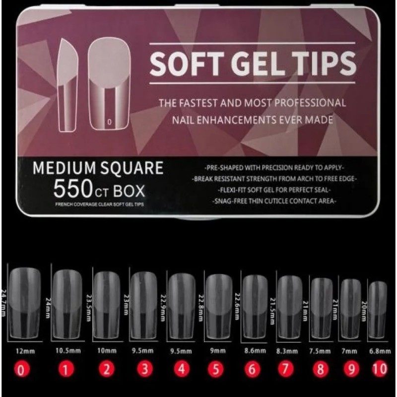 Soft Gel Tips Medium Square 550 Τεμάχια