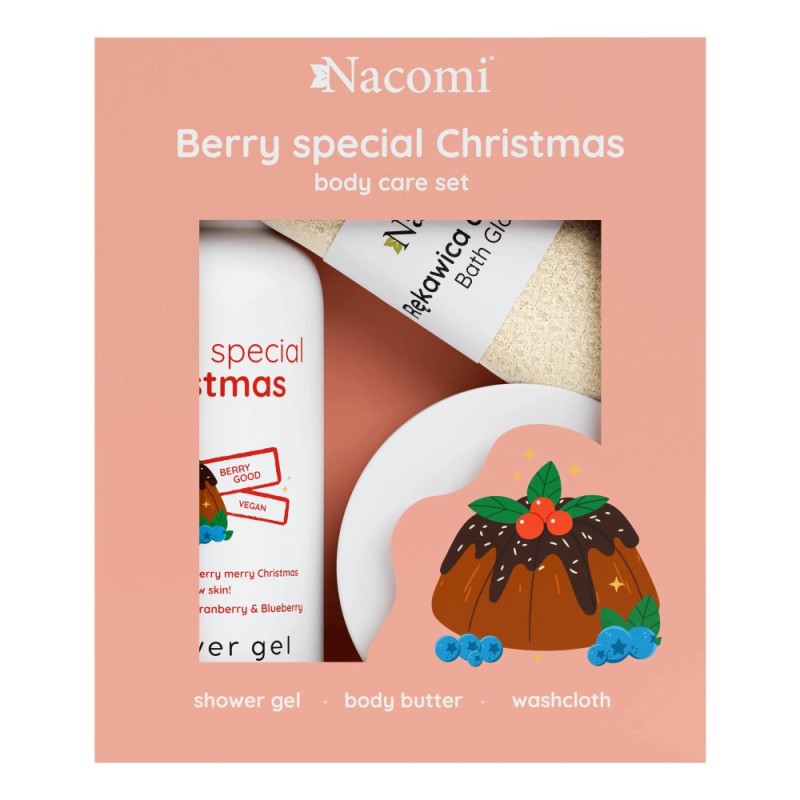 Nacomi Body Care Set Cranberry & Berries (Showe Gel 300ml+Creamy Body Butter100ml+Washcloth 1pc)