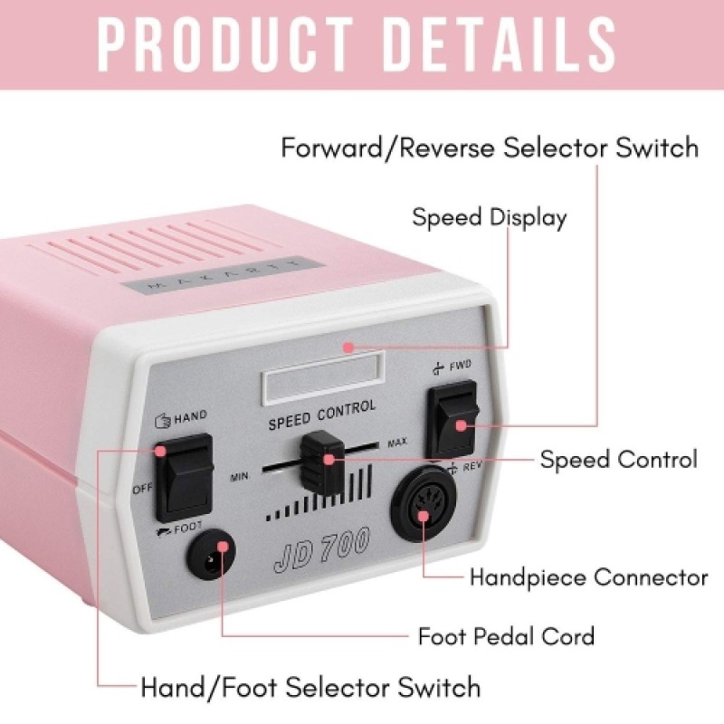 Επαγγελματικός Τροχός Manicure & Pedicure JD 700 35W Pink