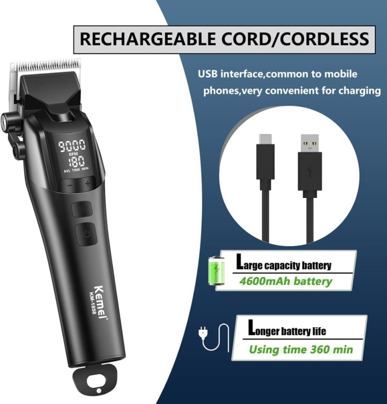 Επαγγελματική Επαναφορτιζόμενη Κουρευτική Μηχανή 9000RPM KEMEI KM 1858 Επαγγελματική Επαναφορτιζόμενη Κουρευτική Μηχανή 9000RPM KEMEI KM 1858