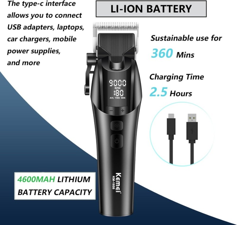 Επαγγελματική Επαναφορτιζόμενη Κουρευτική Μηχανή 9000RPM KEMEI KM 1858 Επαγγελματική Επαναφορτιζόμενη Κουρευτική Μηχανή 9000RPM KEMEI KM 1858