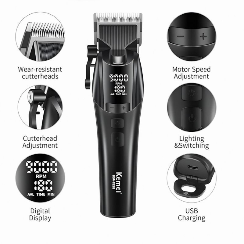 Επαγγελματική Επαναφορτιζόμενη Κουρευτική Μηχανή 9000RPM KEMEI KM 1858 Επαγγελματική Επαναφορτιζόμενη Κουρευτική Μηχανή 9000RPM KEMEI KM 1858