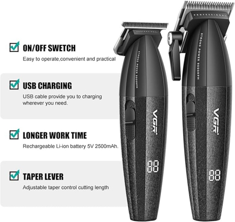 Επαγγελματικό Σετ Κουρευτικής Μηχανής - Trimmer - Shaver Με Κεραμικές Λεπίδες VGR V-640 S2