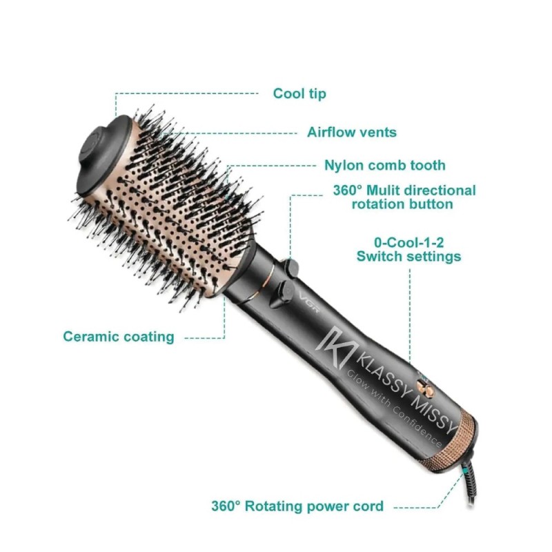 Περιστρεφόμενη Ηλεκτρική Βούρτσα με Εξαγωγή Αέρα για Μπούκλες 800W VGR V-494