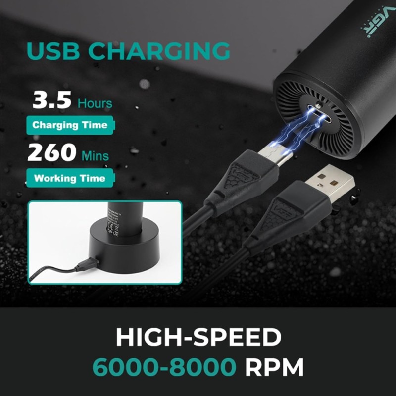 Πανίσχυρη Επαγγελματική Επαναφορτιζόμενη Κουρευτική Μηχανή 6000-8000RPM VGR V-977 Πανίσχυρη Επαγγελματική Επαναφορτιζόμενη Κουρευτική Μηχανή 6000-8000RPM VGR V-977