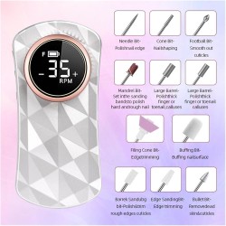 Φορητός επαναφορτιζόμενος τροχός νυχιών 35000RPM 12W MDHL MD-702 Λευκός