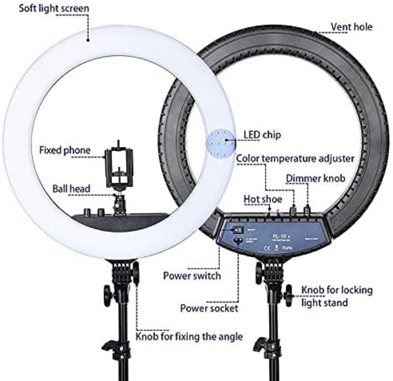 RL-18 Ring Light 45cm 18'' 2700 - 6500K με Τρίποδο Δαπέδου και Βάση για Κινητό RL-18 Ring Light 45cm 18'' 2700 - 6500K με Τρίποδο Δαπέδου και Βάση για Κινητό