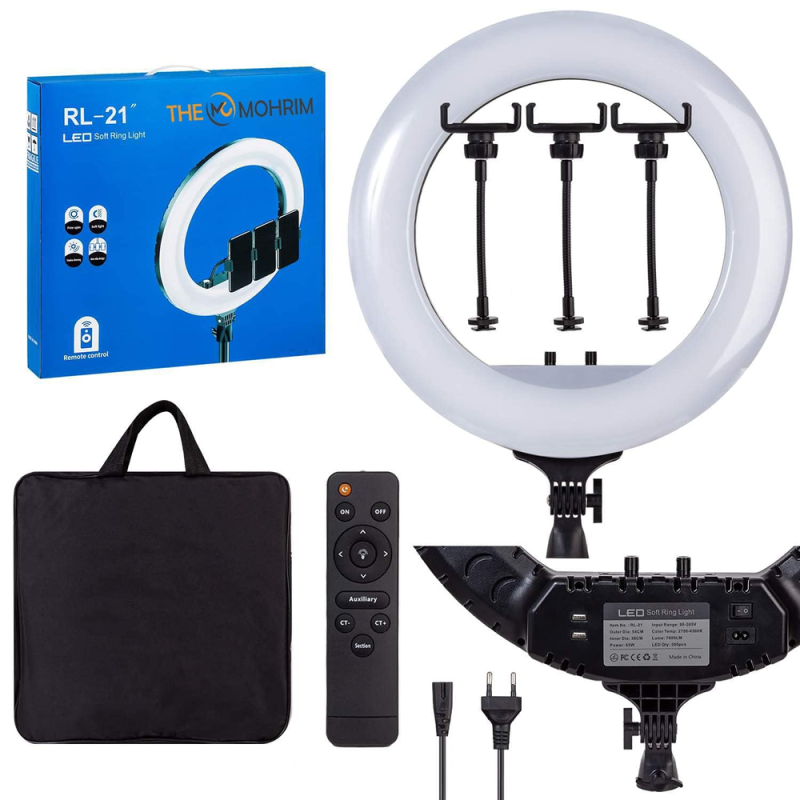 RL-21 Ring Light 56cm 22'' 2700 - 6500K με Τρίποδο Δαπέδου και Βάση για Κινητό RL-21 Ring Light 56cm 22'' 2700 - 6500K με Τρίποδο Δαπέδου και Βάση για Κινητό